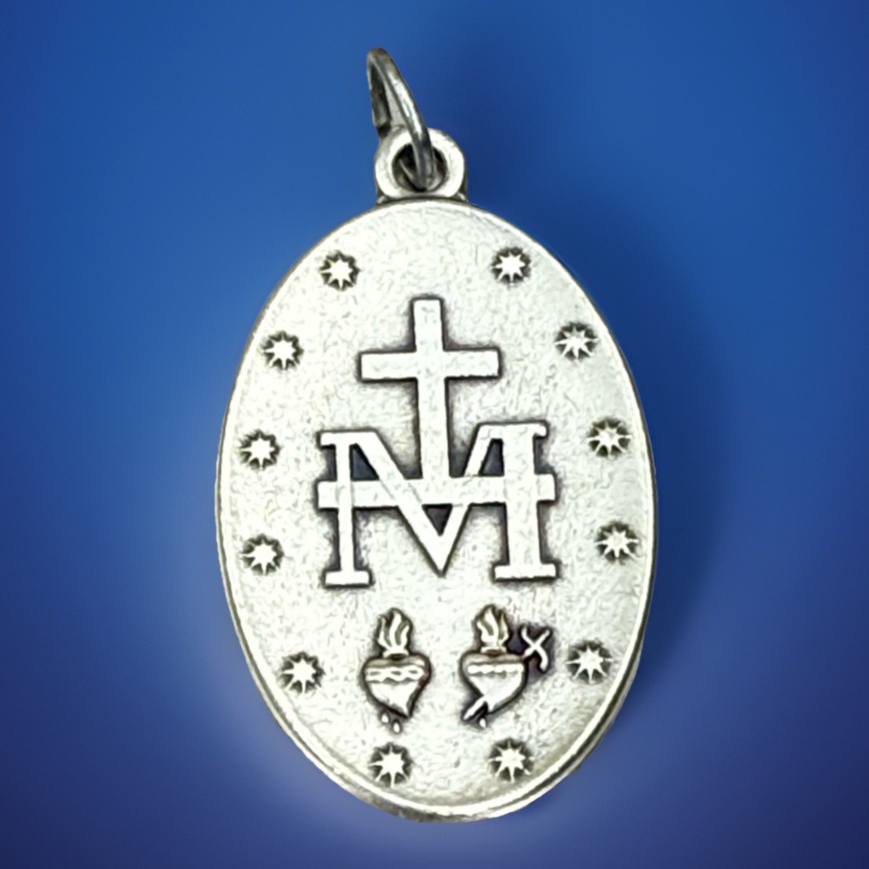 Catholic Miraculous Mary Japanese Writing Silver Tone Religious Medal