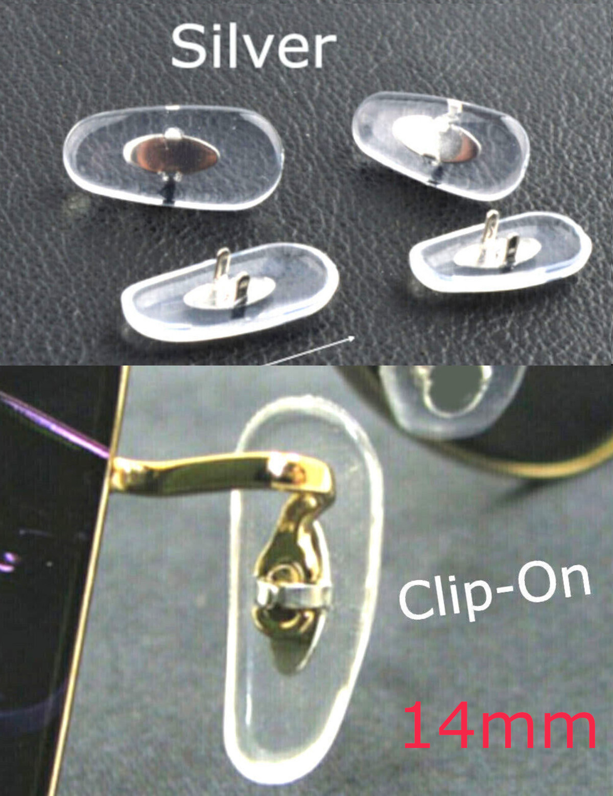 😎 2 Pair: Crimp-On Silicone Nose Pads Eyeglasses for Ray Ban RB Silver Clip 14