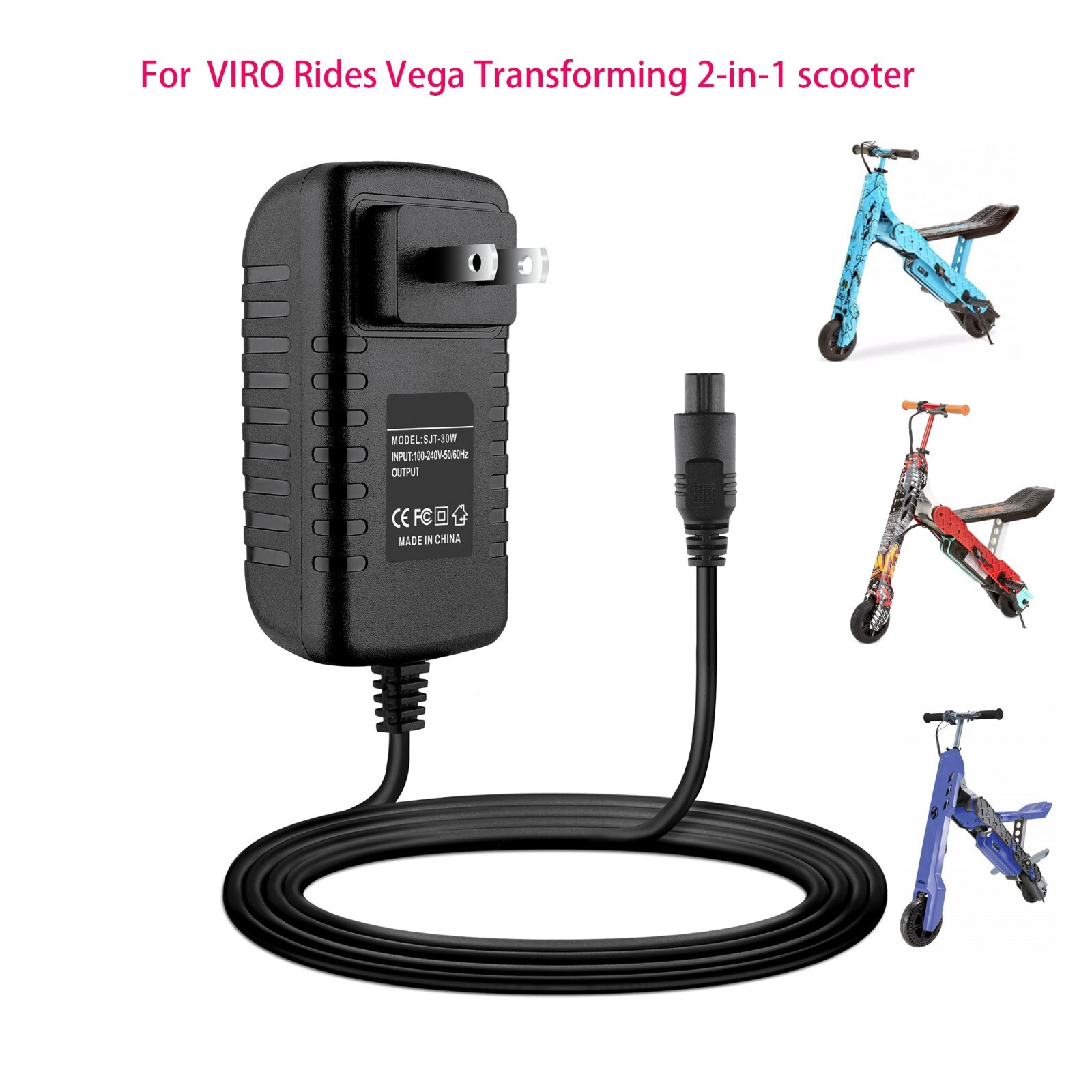 AC Adapter battery charger for VIRO Rides Vega Transforming 2-in-1 scooter