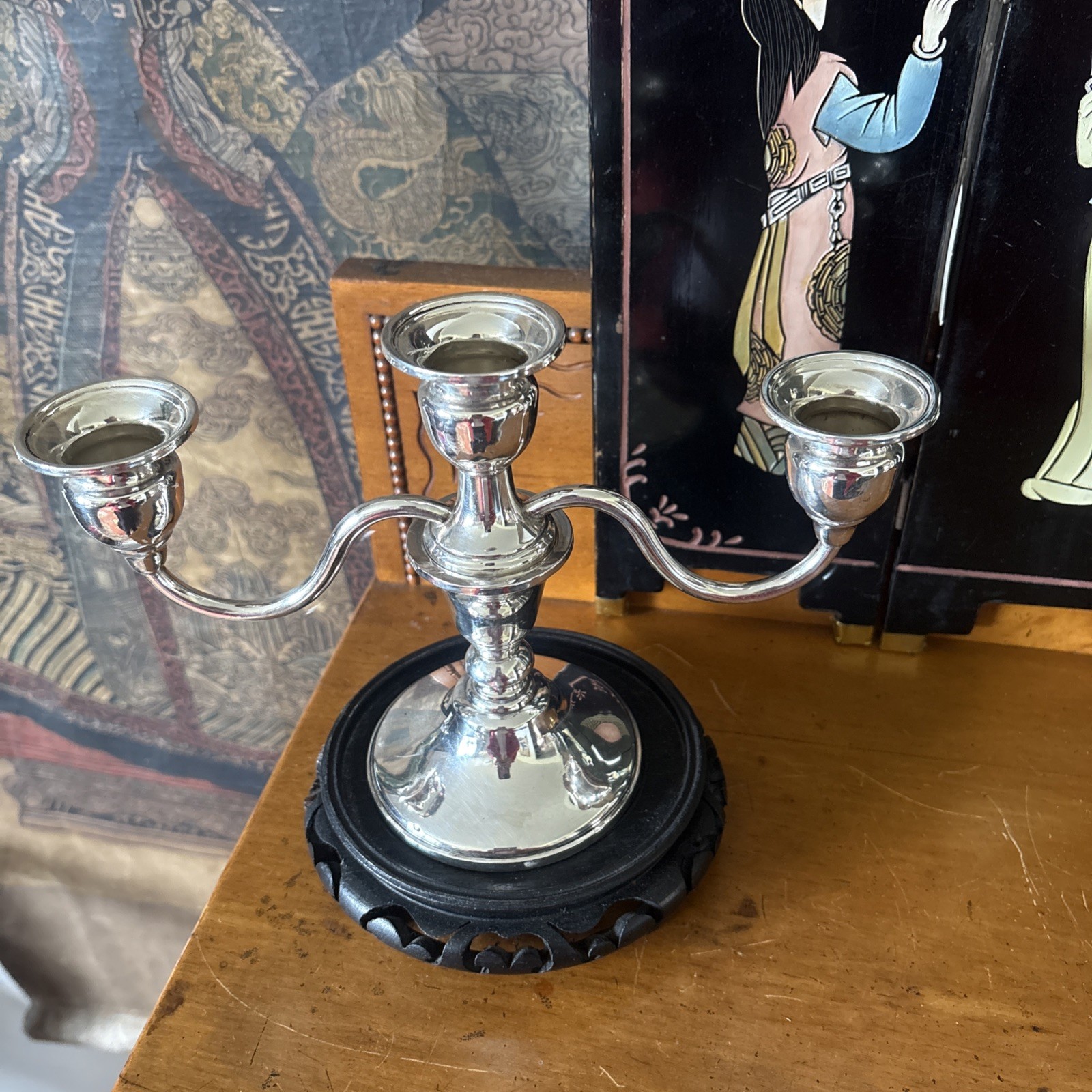 Mueck-Carey Sterling Candle Holder With 3 Arm Epergne Candelabra Insert.
