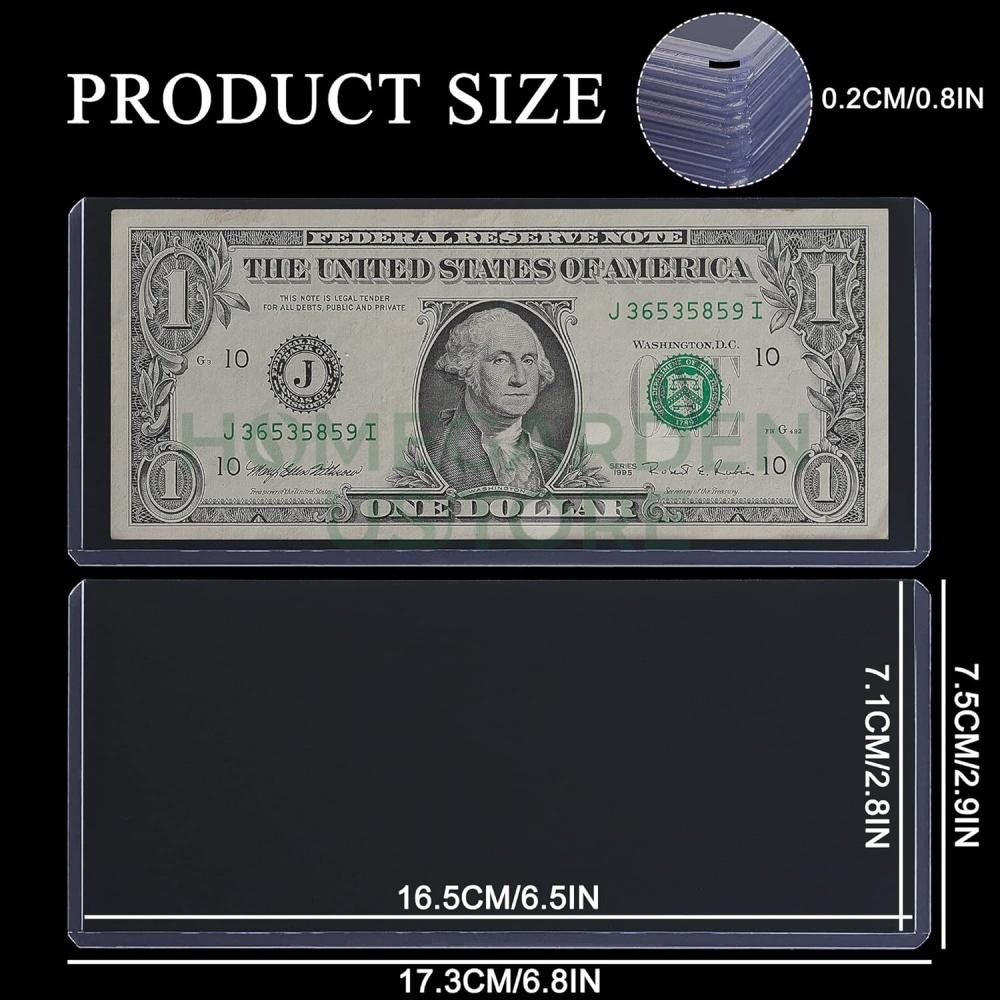 (50) CURRENCY HOLDERS Semi Rigid REGULAR Vinyl Sleeves for Banknotes Dollar Bill