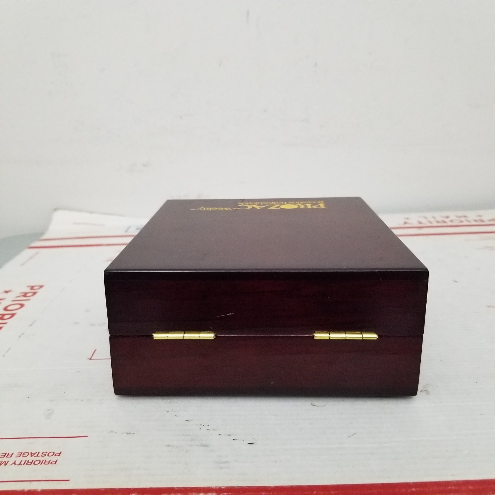 Prozac Pharmaceutical Advertising Box CD Case Box Wood Drug Rep Promo Vintage