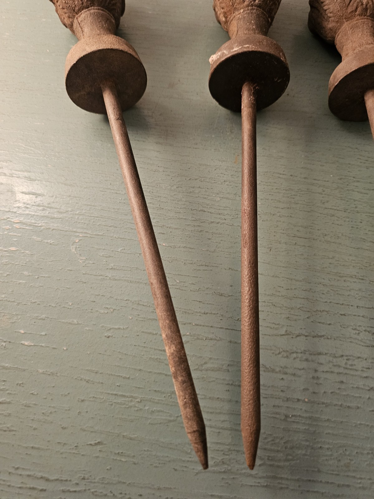 Antique Garden Salvage-4 Cast Iron Hose Guide Stakes W/FencePost Finial...