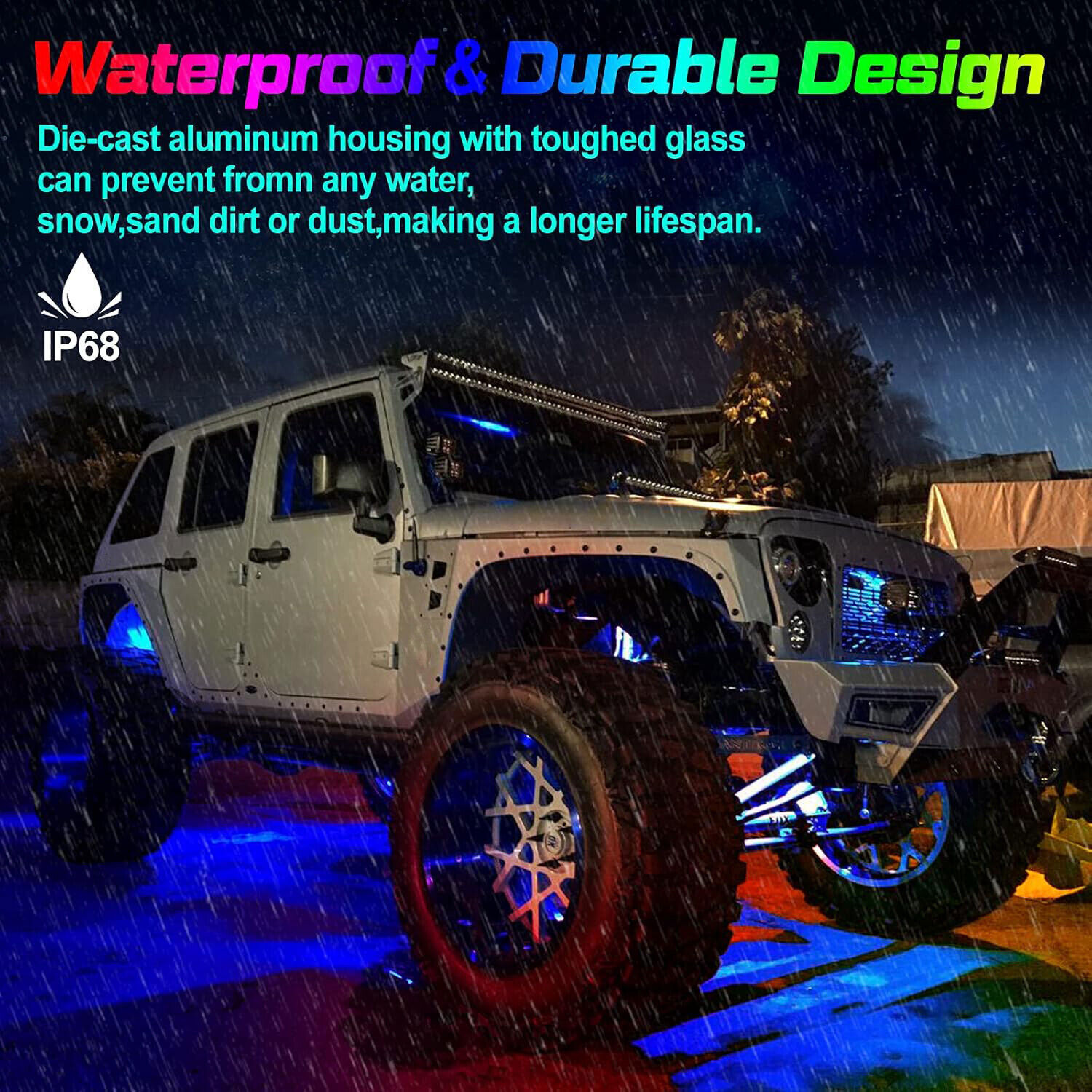 12Pods RGB LED Rock Light Offroad Music Wireless Bluetooth Underglow Neon Lights