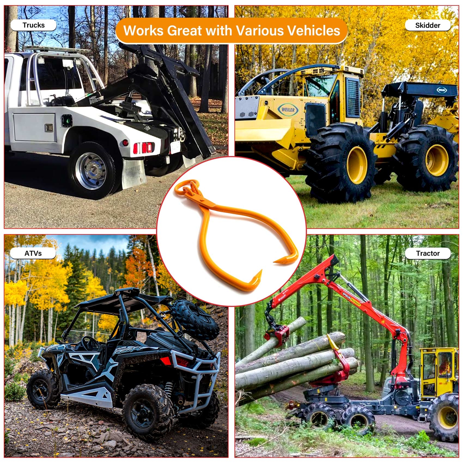 16" inch Timber Log Grab Skidding Tongs Wood Handle Claw Hook Log Lifter Lifting