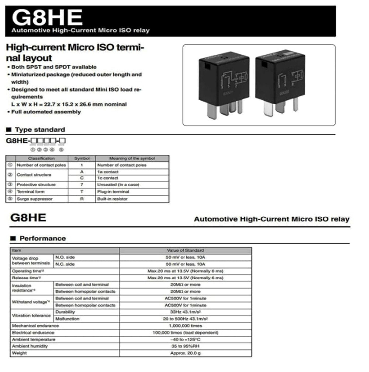 4pcs For OMRON G8HE-1C7T-R1-DC12 High Current Automobile Relays DC12V 5-Pins