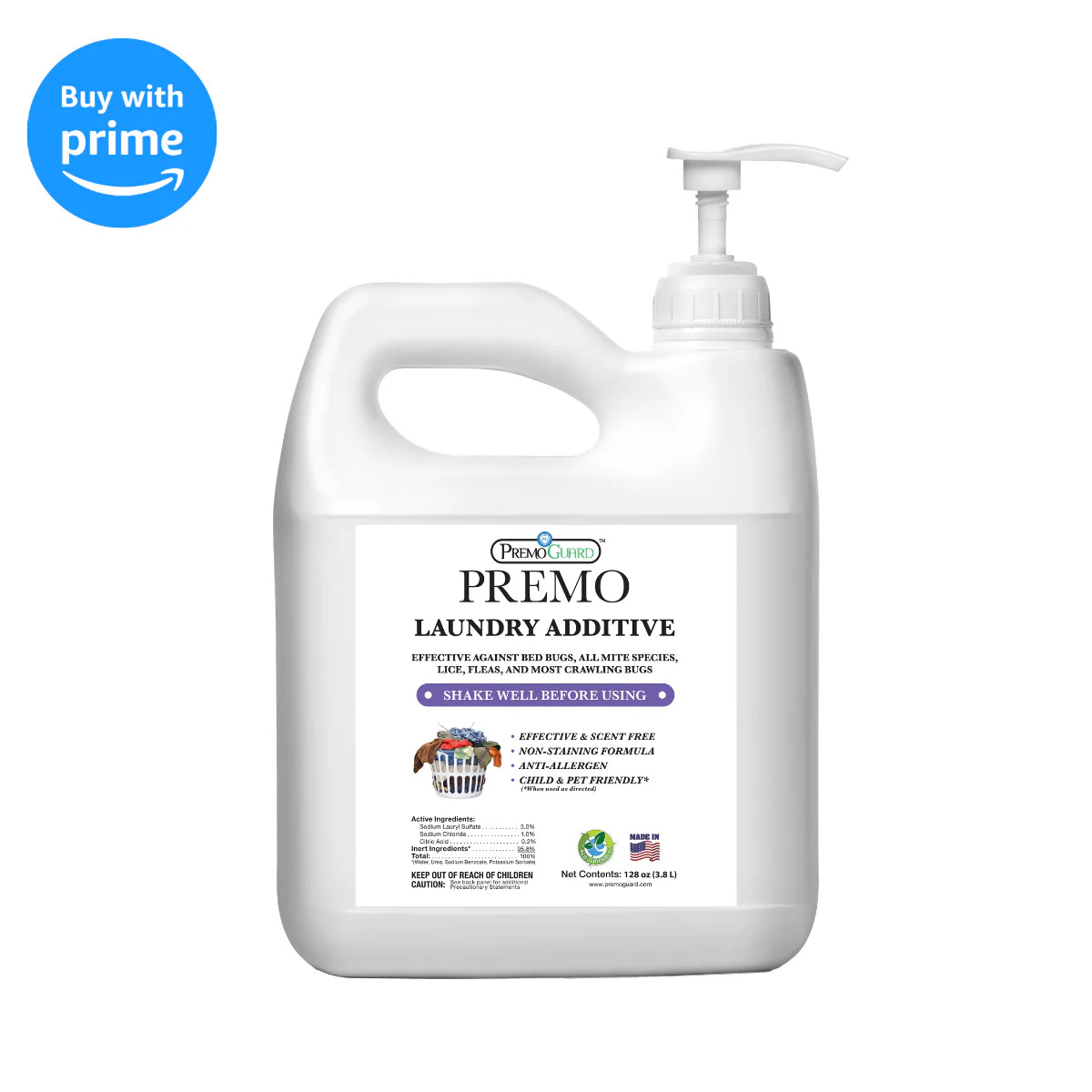 Bed Bug & Mite Killer Laundry Additive-128 oz-Natural Non-Toxic-By Premo Guard