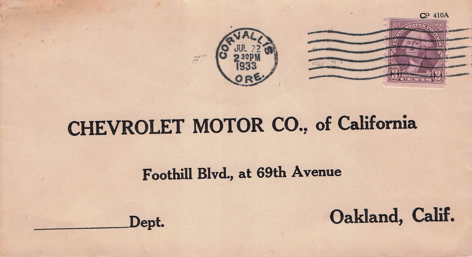 Corvallis Oregon to Oakland CA California Chevrolet Car Auto Dealer 1933 Cover
