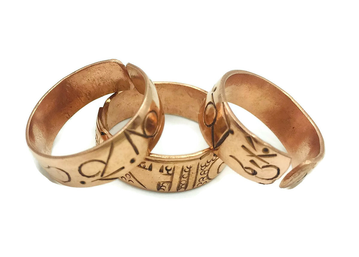 3 Hand Forged Copper Rings Set. 100% Pure Raw Copper Healing Medicine Ring.