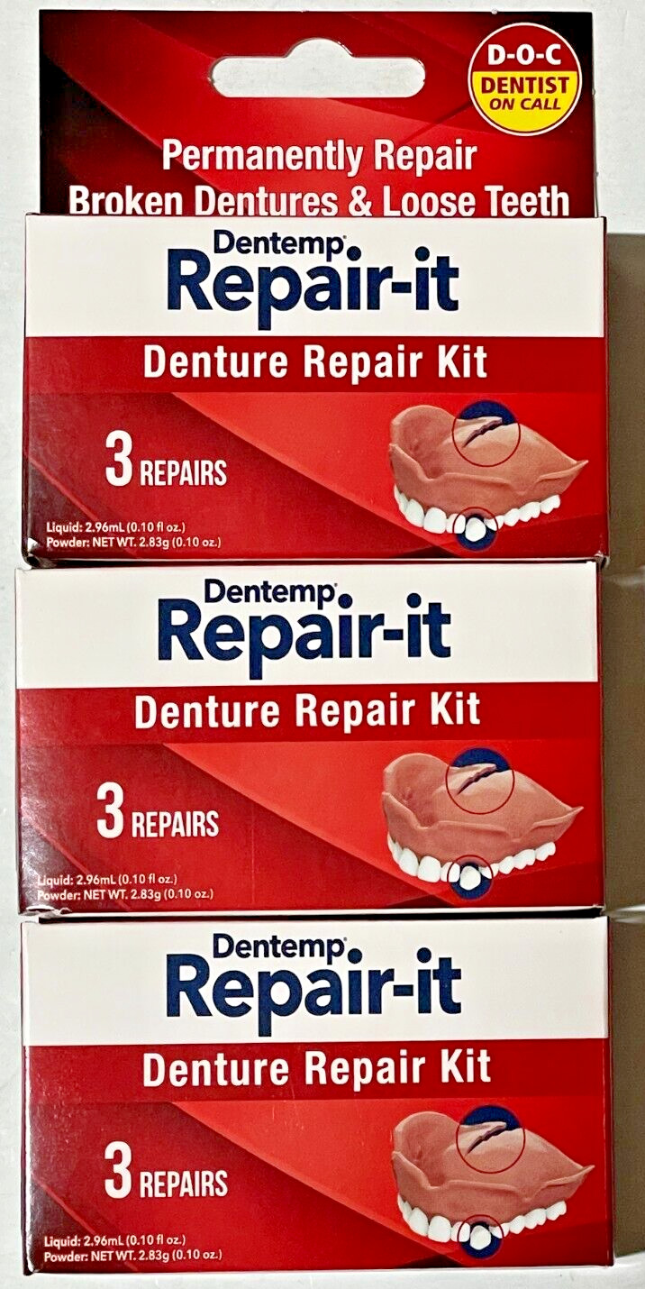 Dentemp Repair-It Denture Repair Kit - For Three Repairs Each (Pack Of 3 Boxes)