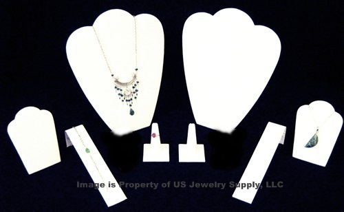 8 Piece White Leatherette Jewelry Display Presentation or Photography Set WL3