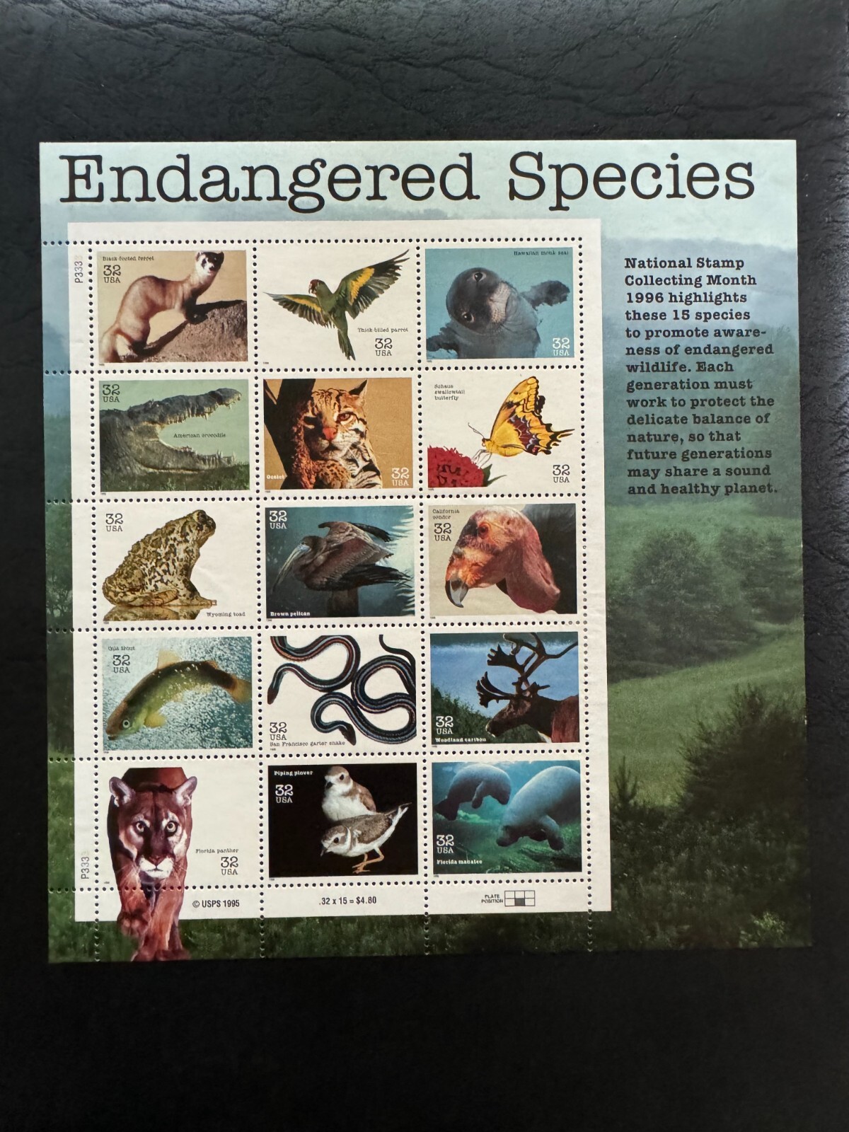 Scott #3105 Endangered Species Pane of 15 32¢ Stamps (1996)