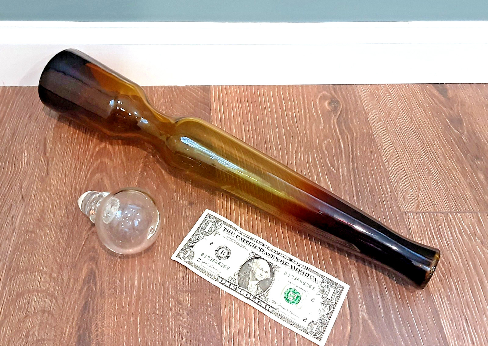 INDIANA GREENWICH Art Glass "KINGSTON" Burnt Honey BIG 20" Decanter Bottle MCM