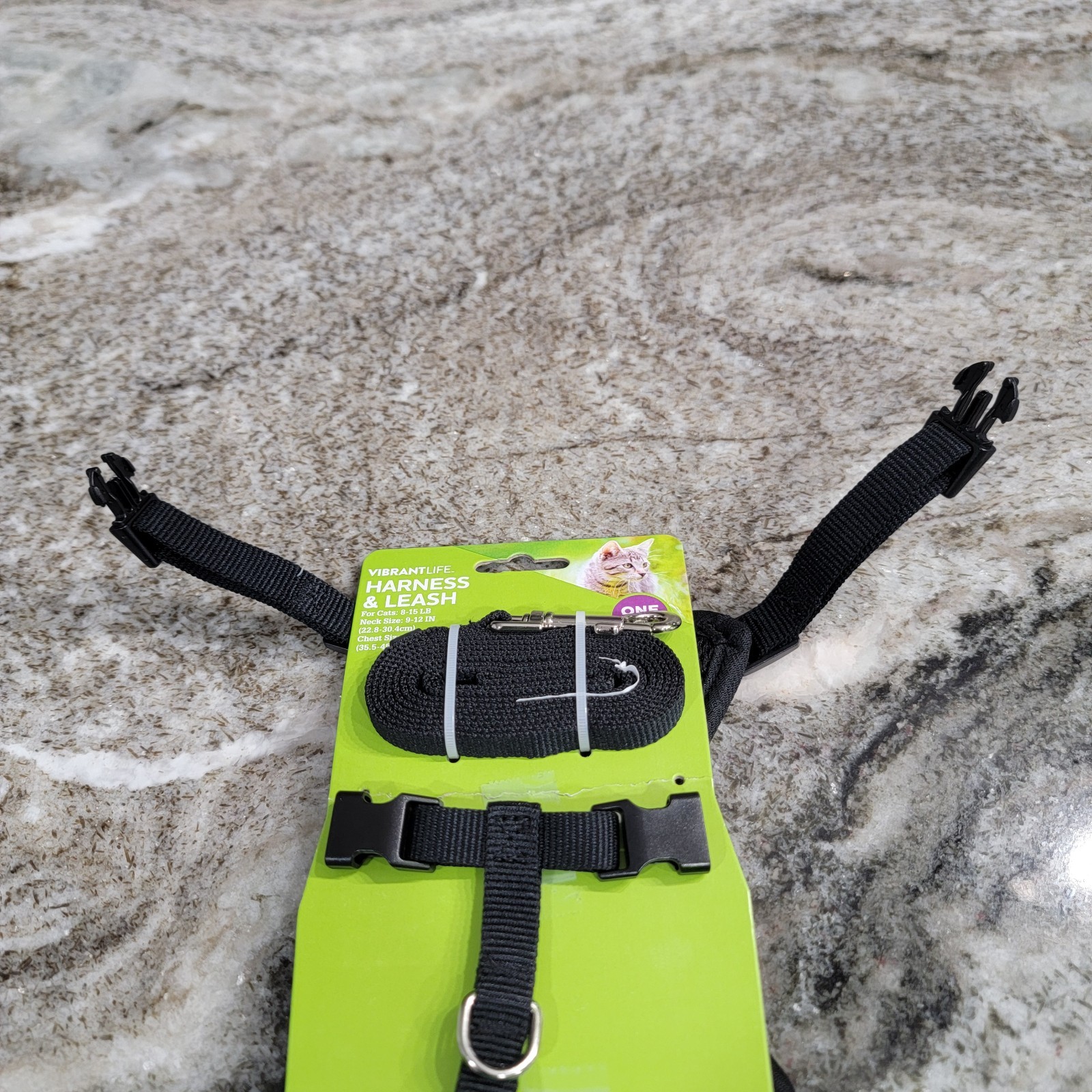 Vibrant Life Mesh Cat Harness & Leash Set Black Adjustable One Size 8-15 Lbs New