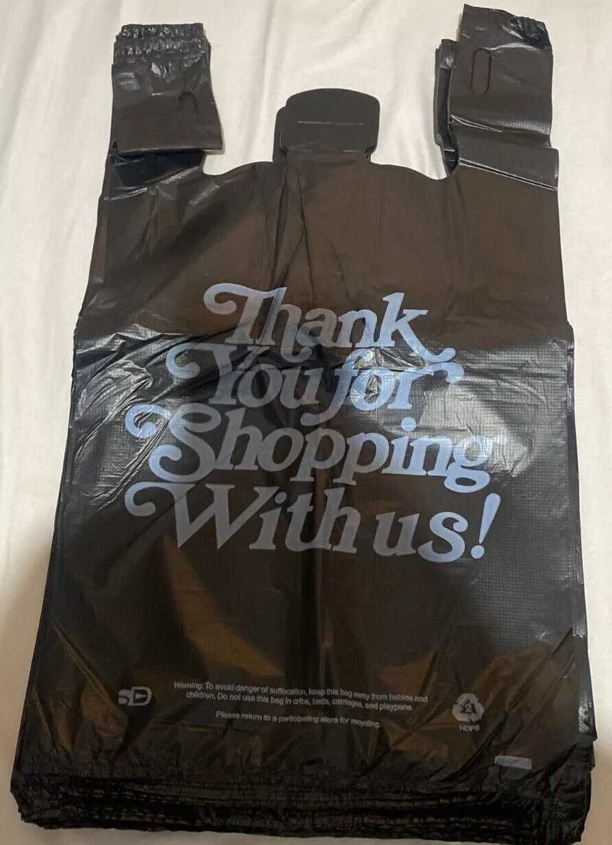 Large Size Black "Thank You" Script Heavy-Duty Plastic T-Shirt Bag 13"x23"x10"