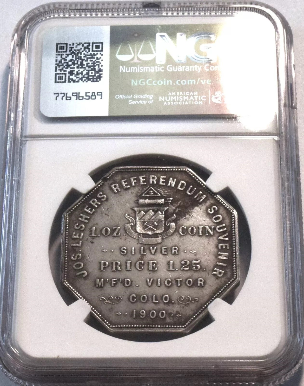 1900 $ Lesher Dollar / HK-789 SC $1 NGC AU / A.B. Bumstead Pikes Peak Silver 1oz