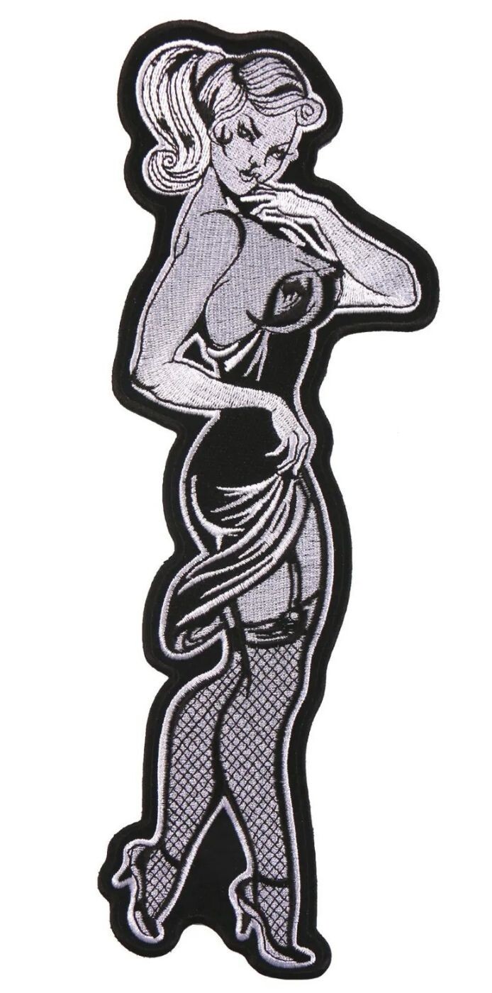 Vintage Pinup Girl embroidered Patch - Iron on or sew on  7"x2"