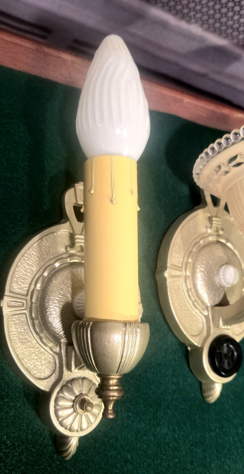 Trio Antique 1930's Markel Slip Shade Candle Wall Sconces Restored Cast Iron