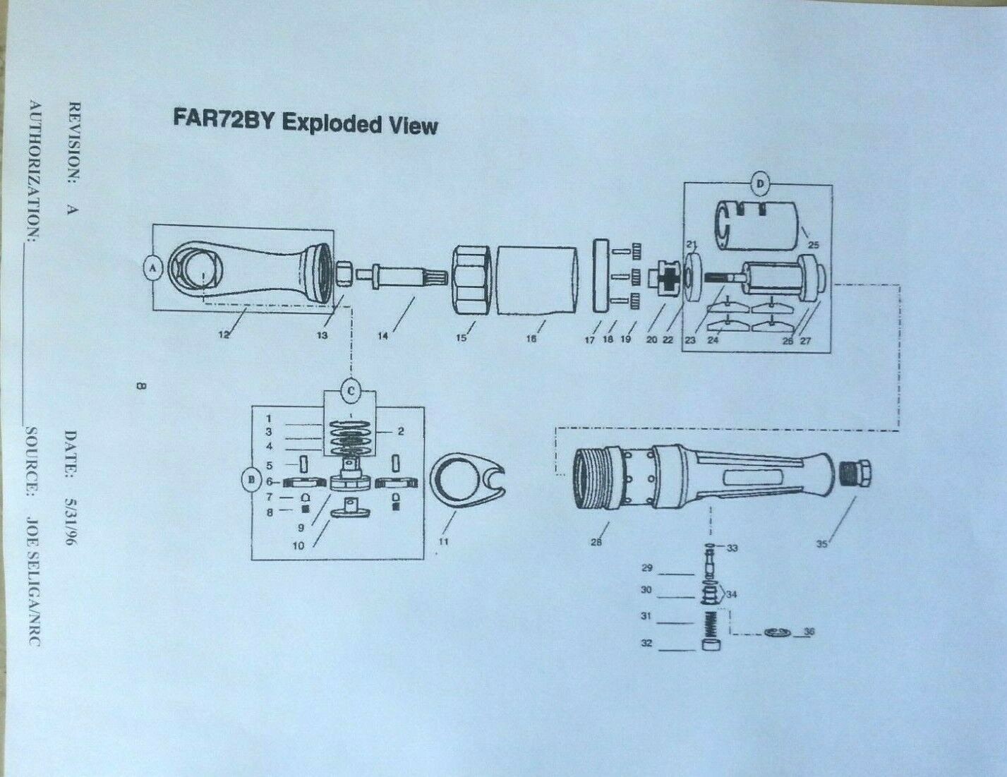 SNAP ON FAR72B 3/8" RATCHET VANE SET + TRIGGER SPRING & BUTTON KIT + O'RING KIT