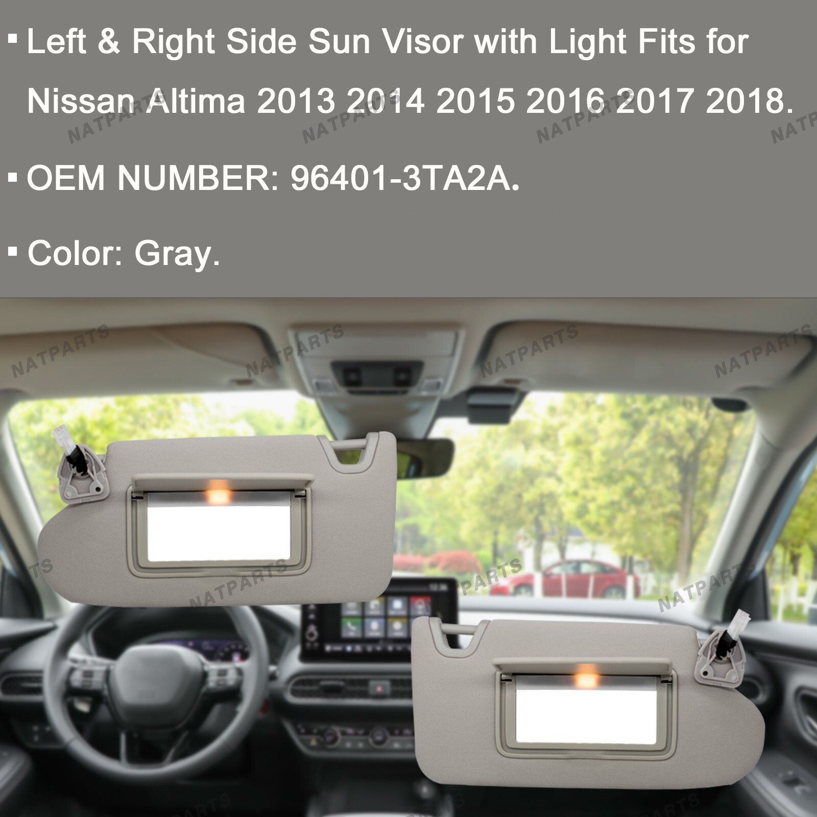 Pair Gray Side Sun Visor W/ Lights fits for 2013-2018 Nissan Altima 96401-3TA2A