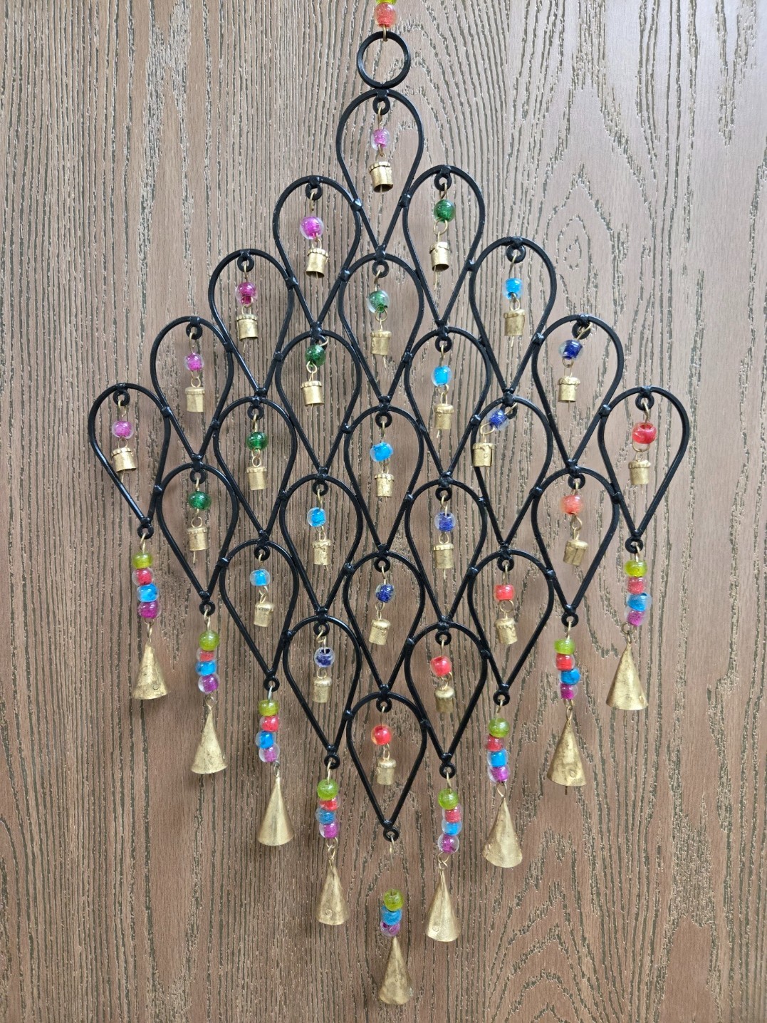 HANDMADE DIAMOND FLOWER RUSTY IRON METAL BELLS WINDCHIME