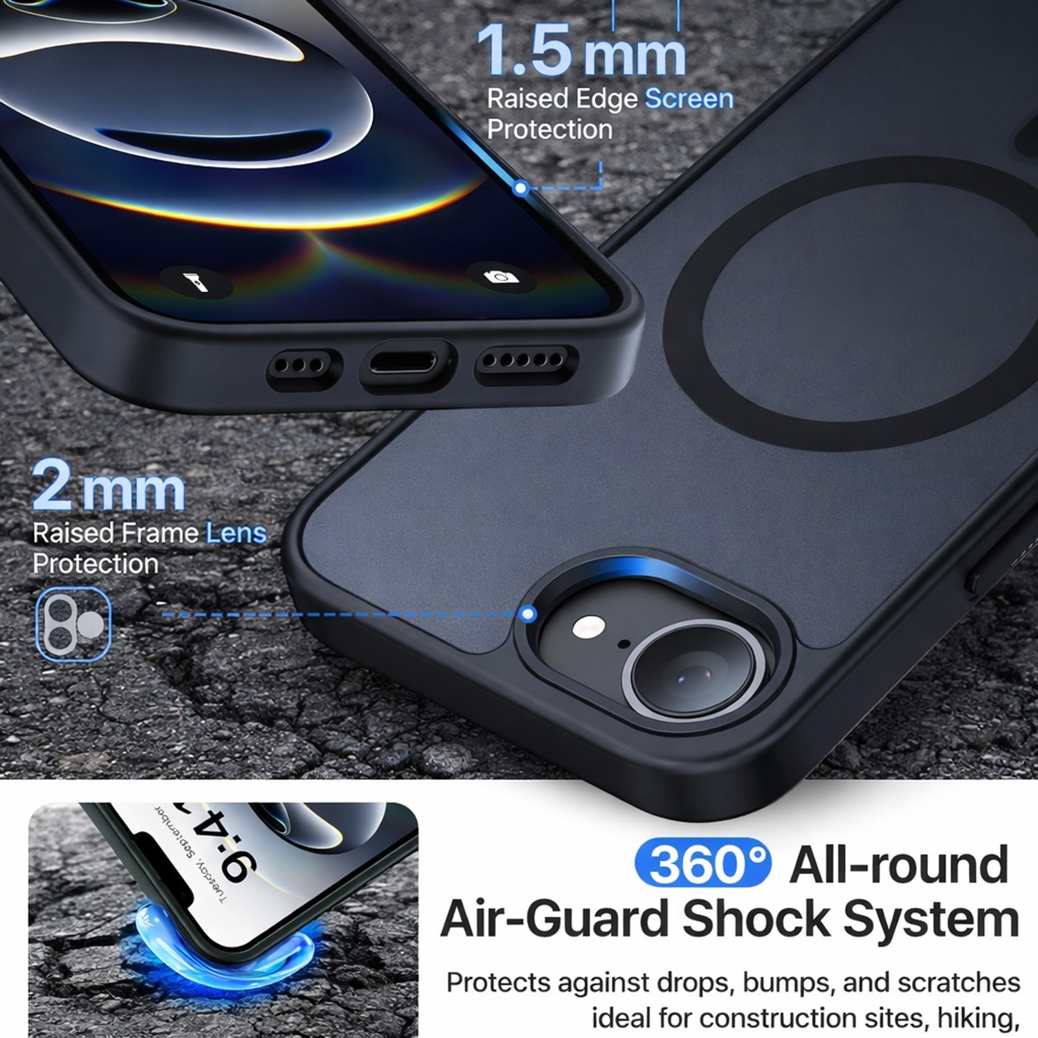 For iPhone 17e Case 16e Phone Cover Magnetic Shockproof Frost + Tempered Glass