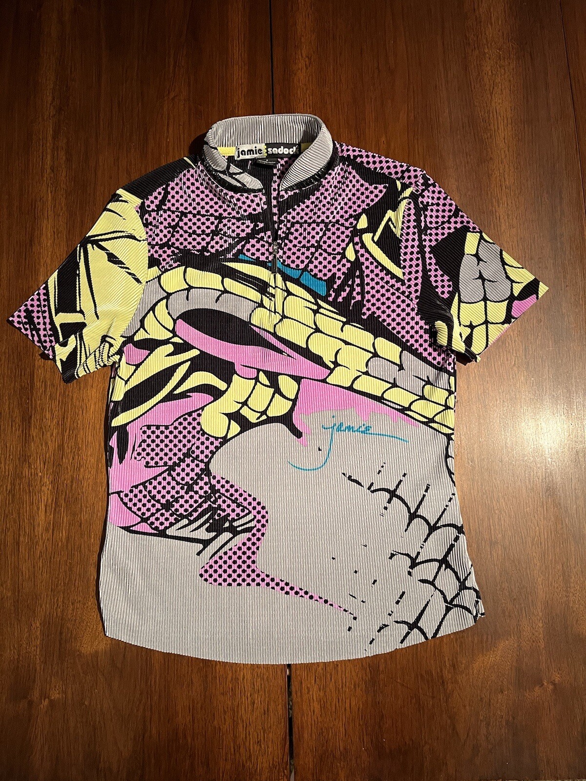 JAMIE SADOCK 1/4 Zip Short Sleeve Crinkle Ribbed Golf Top Shirt Size Small