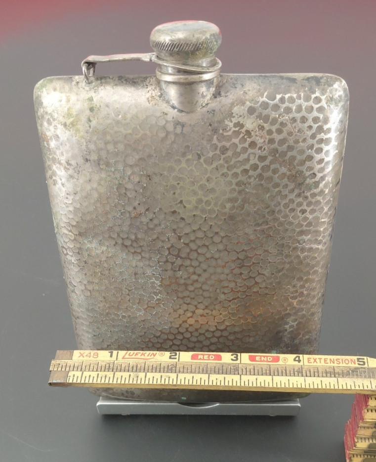 Vintage Hammered Silver Plate Hip Flask