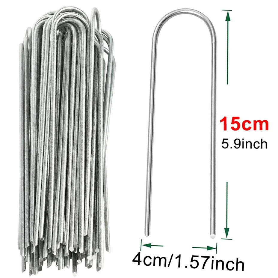 30pcs 4x15cm U-Shaped Garden Staples Heavy Duty Galvanized Landscape Ground Pins