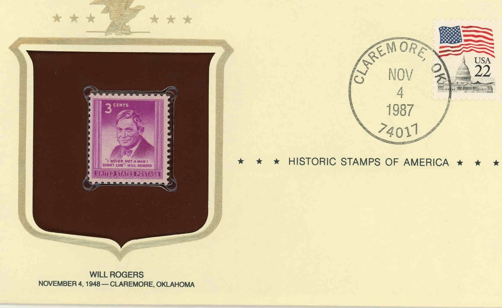 Historic Stamps of America: Will Rogers #975 - free shipping