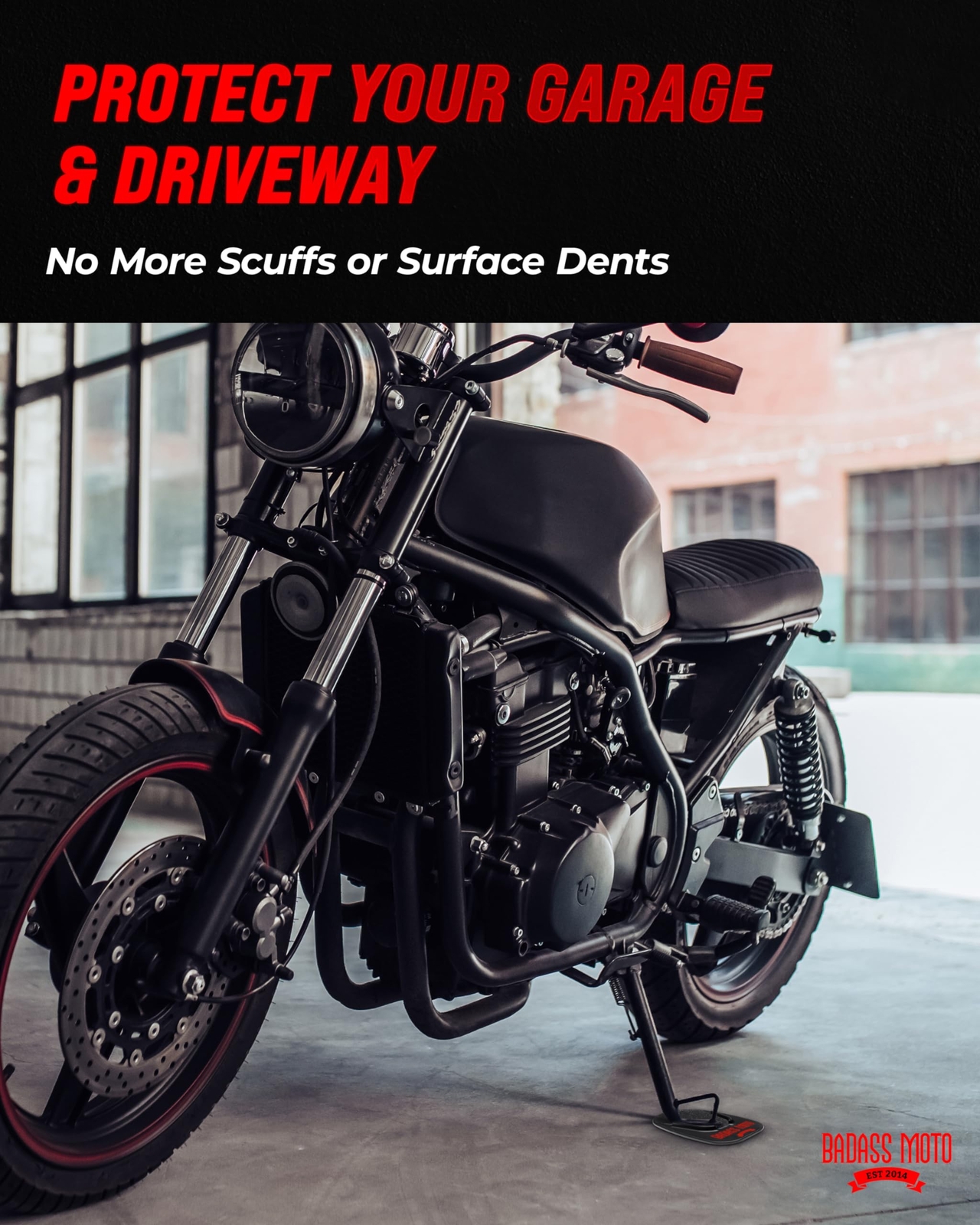 Motorcycle Kickstand Pad - Black - Rugged Kick Stand Coaster/Support Plate