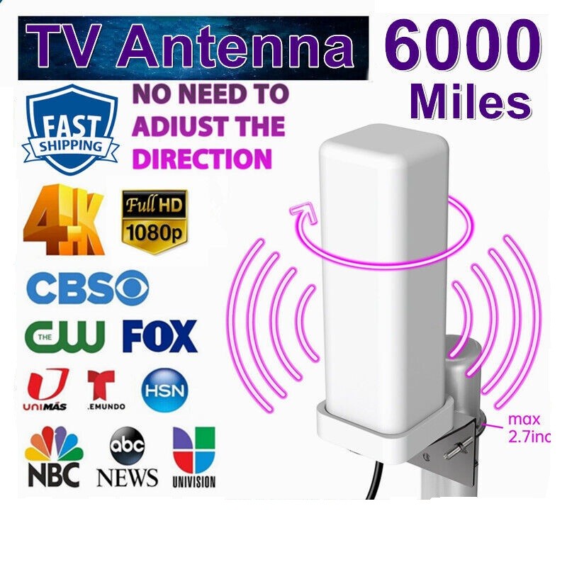 6000Mile 4K 1080P HDTV Outdoor Amplified TV Antenna Digital HD UHF VHF 360 Rotor