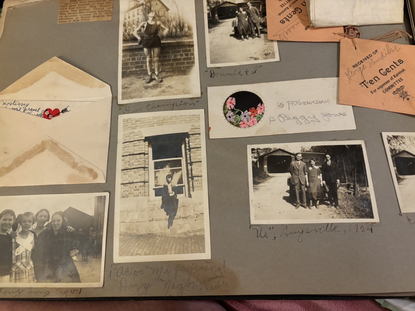 Antique 1923/24 High School Memories Scrapbook Felt Letter Invitations Playbill