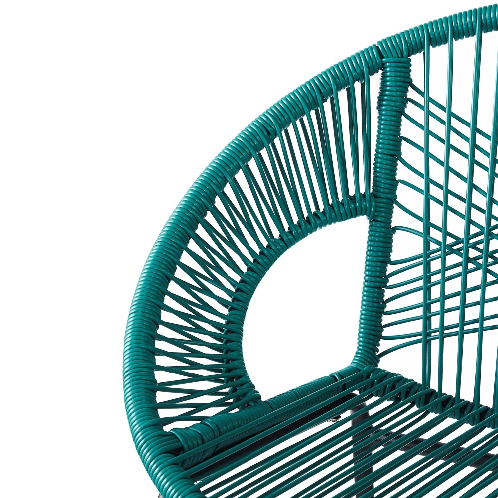 2 Teal & Black Patio Bar Stool Set, Faux Rattan Wicker, UV Resistant