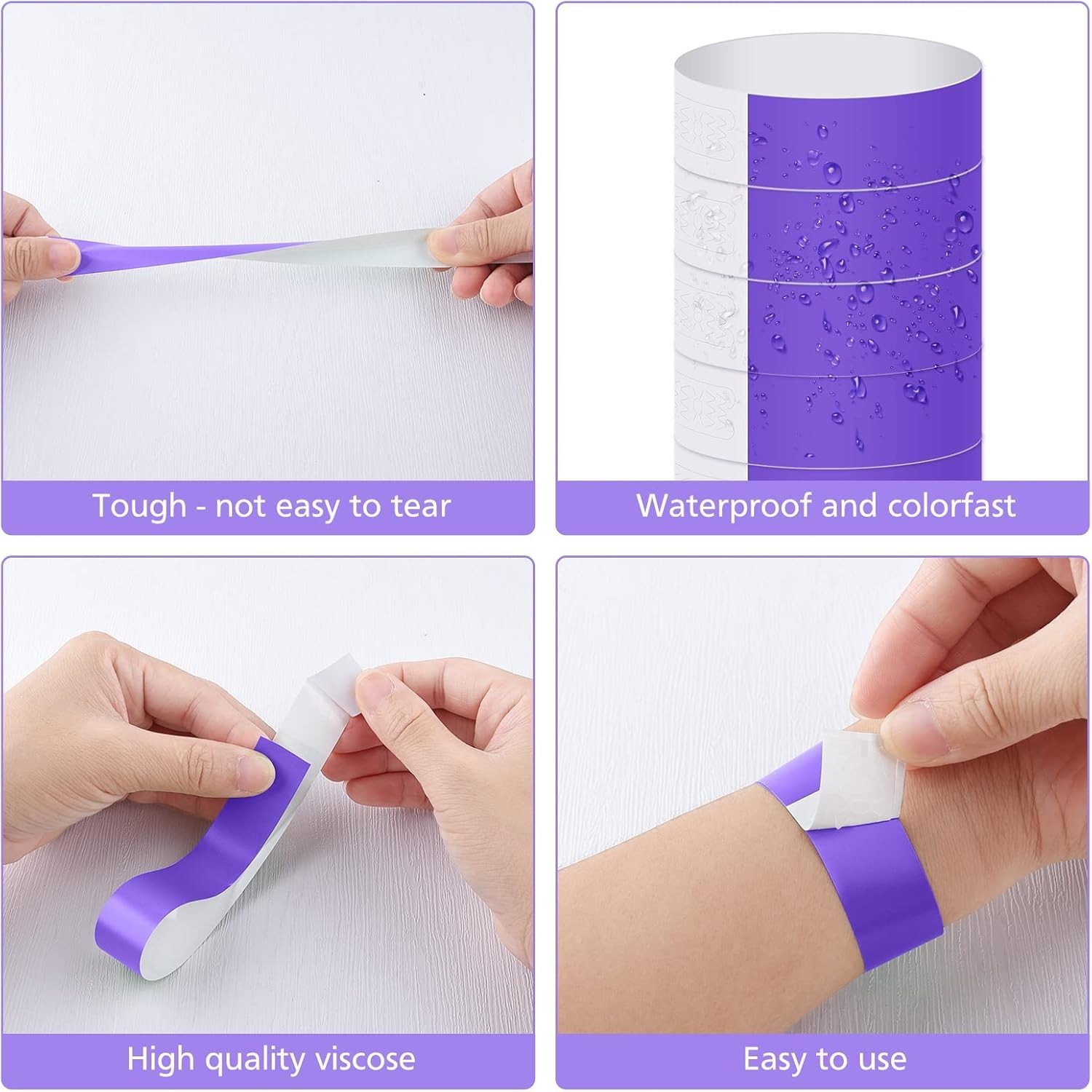 Lightweight 200 PCS Purple Paper Wristbands - Ideal for Concerts & Festivals