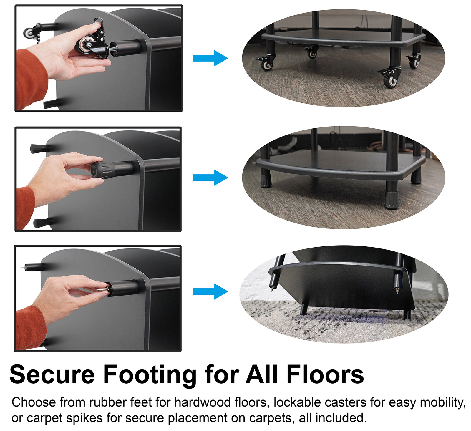 Rockville FLX BLACK Adjustable Height 4 Shelf Home Theater A/V Audio Rack Stand