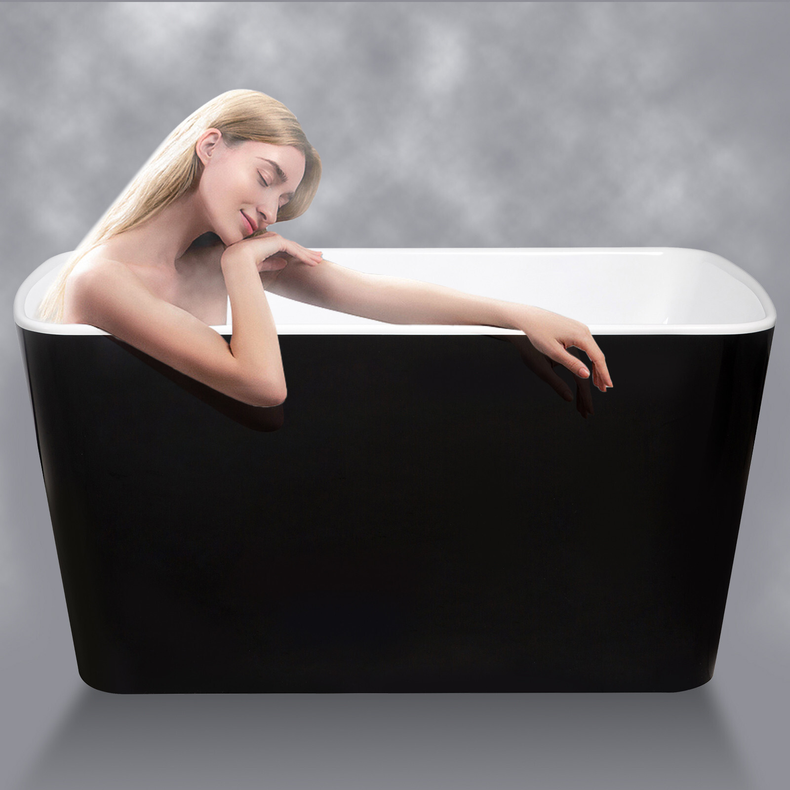 49" Freestanding Bathtub with Integrated Seat, Acrylic Stand Alone Soaking Tub