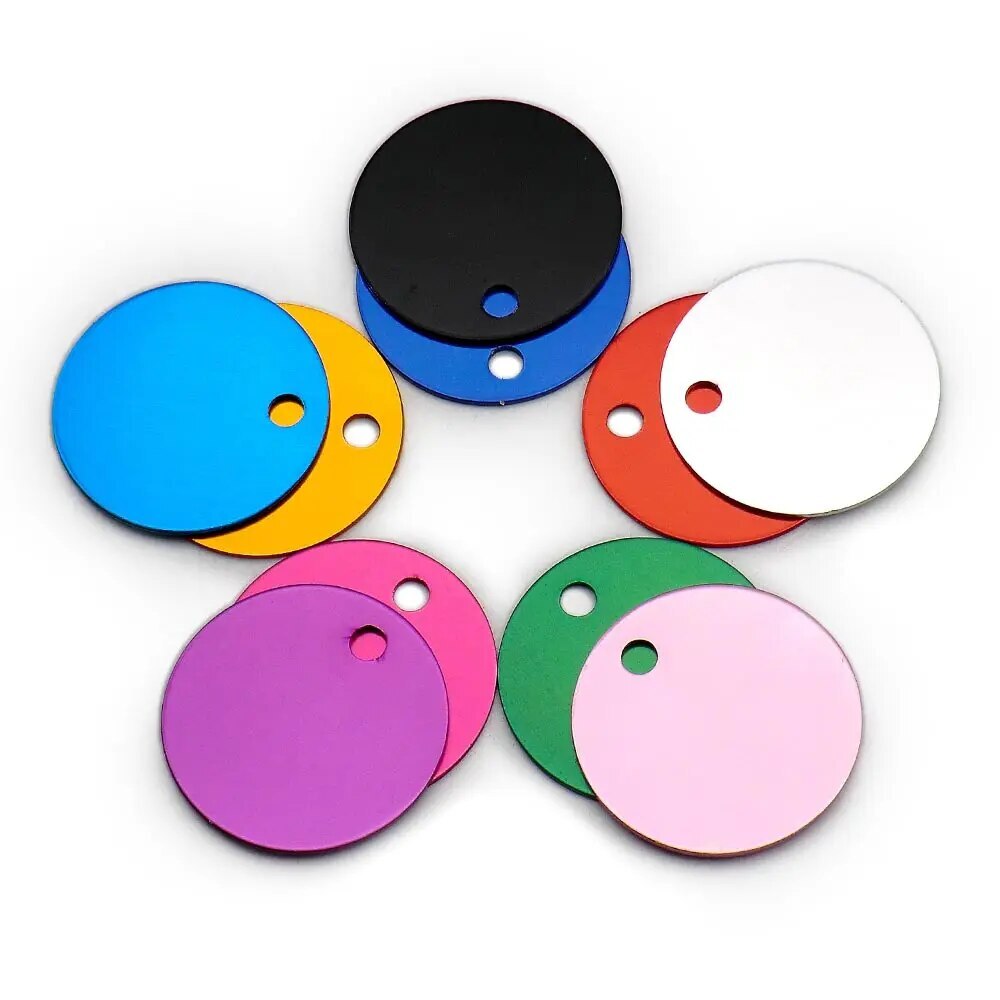Personalized Anodized Round Aluminum Pet ID Tags Collars Custom For Cat & Dog