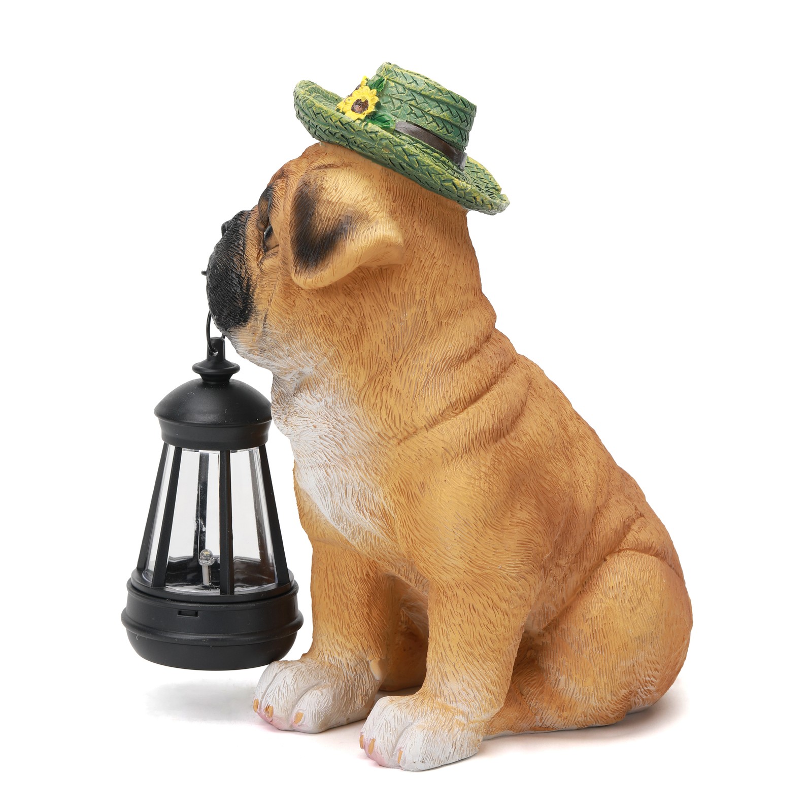 Solar-Powered Garden Dog Statue with Integrated Lanterns for Outdoor Decor