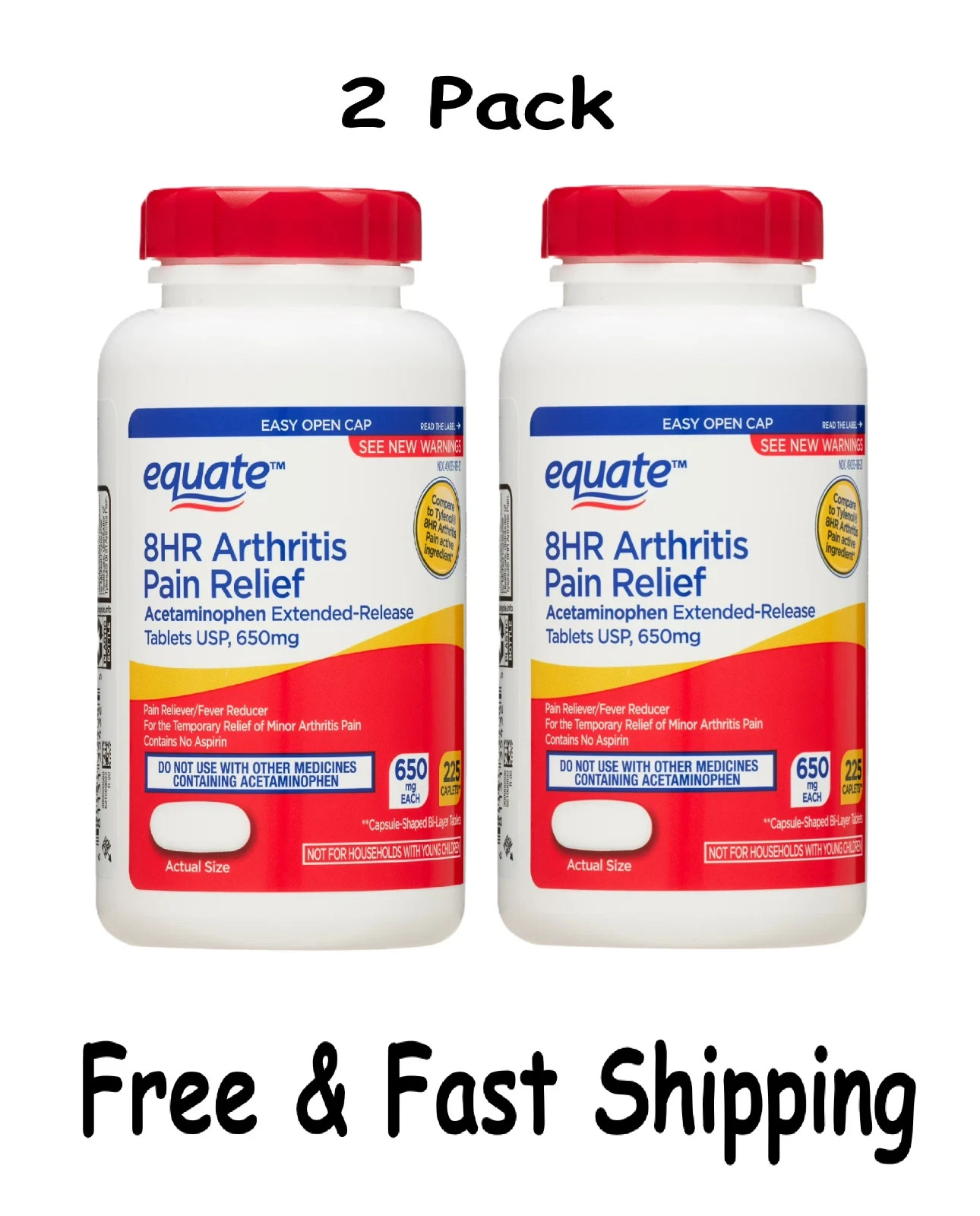 Equate 8 Hr Arthritis Pain Relief, 680mg Acetaminophen ER, 225 Ct, 2 Pack