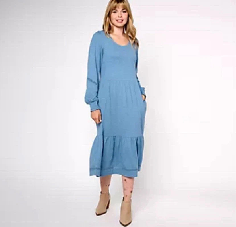 Denim & Co. Canyon Retreat Regular Easy Midi Boot Dress-Med Blue-1X-NEW-A606153
