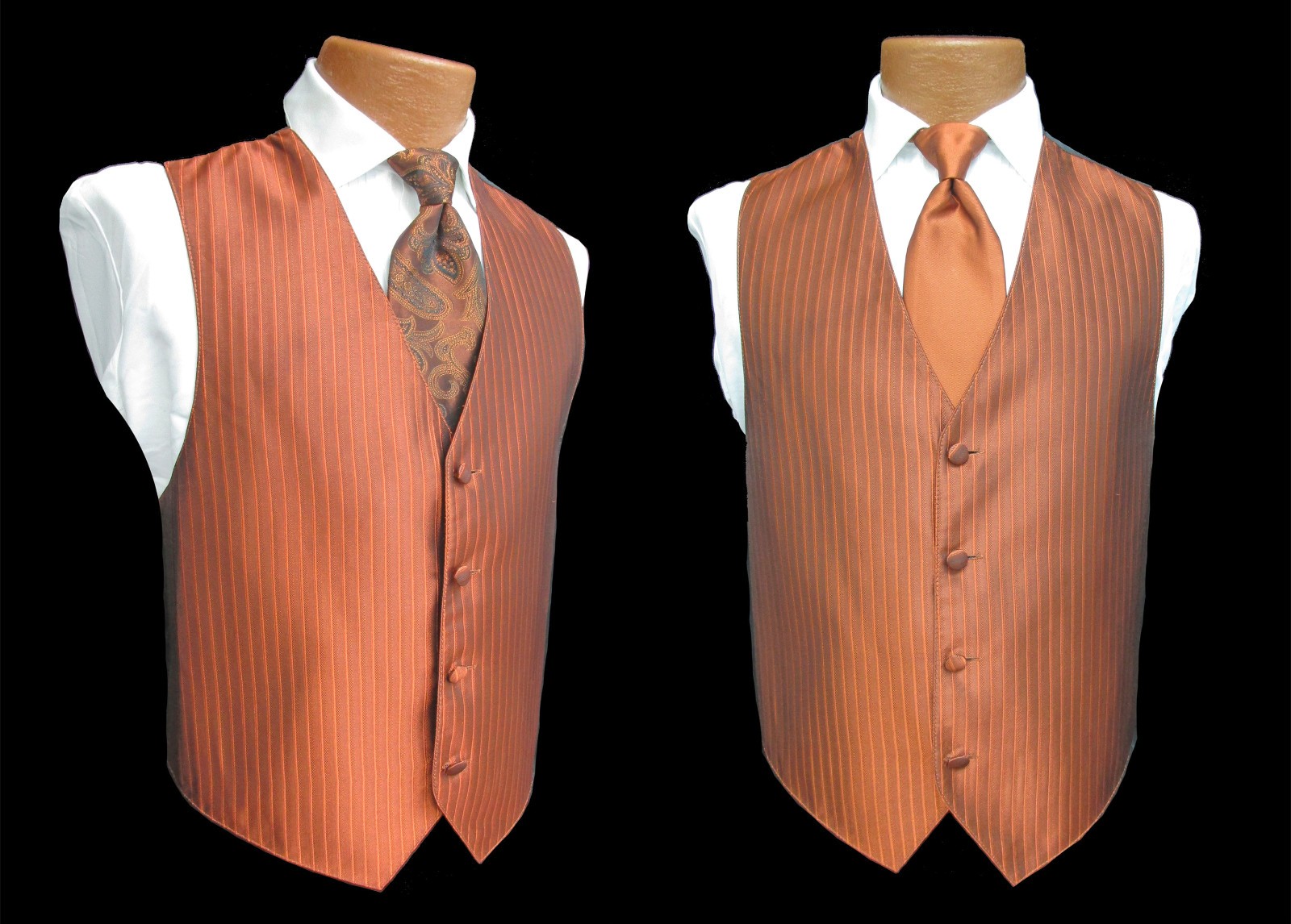 Jean Yves Burnt Orange Tuxedo Vest with Solid & Paisley Tie – Men’s Size XL