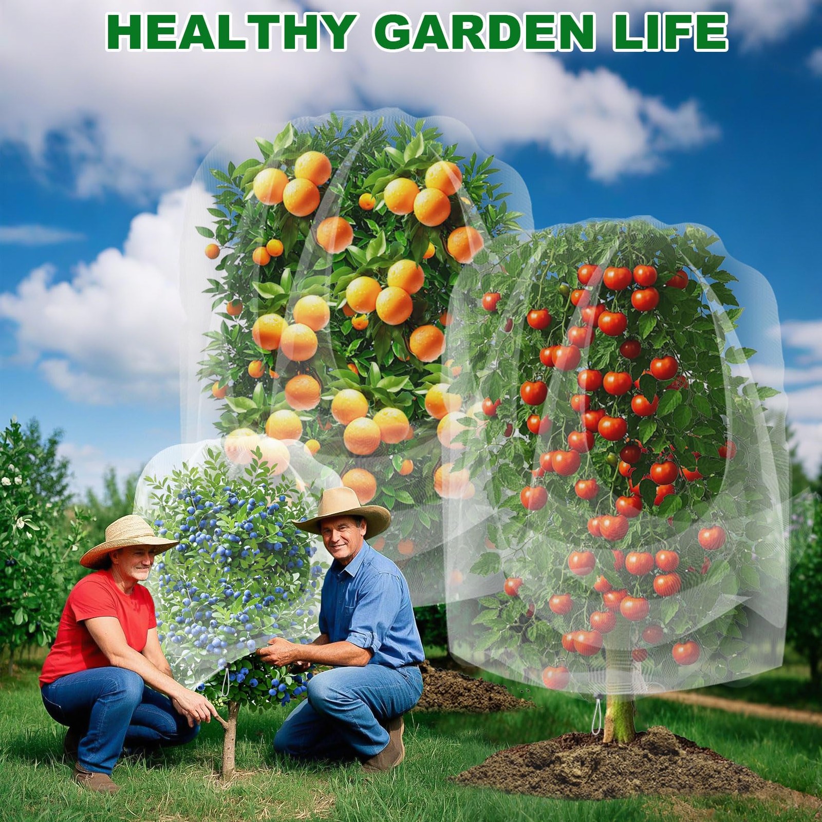 4 Pack Garden Netting for Blueberry Bushes 2.7ftx 3.3ft with Drawstring Garde...