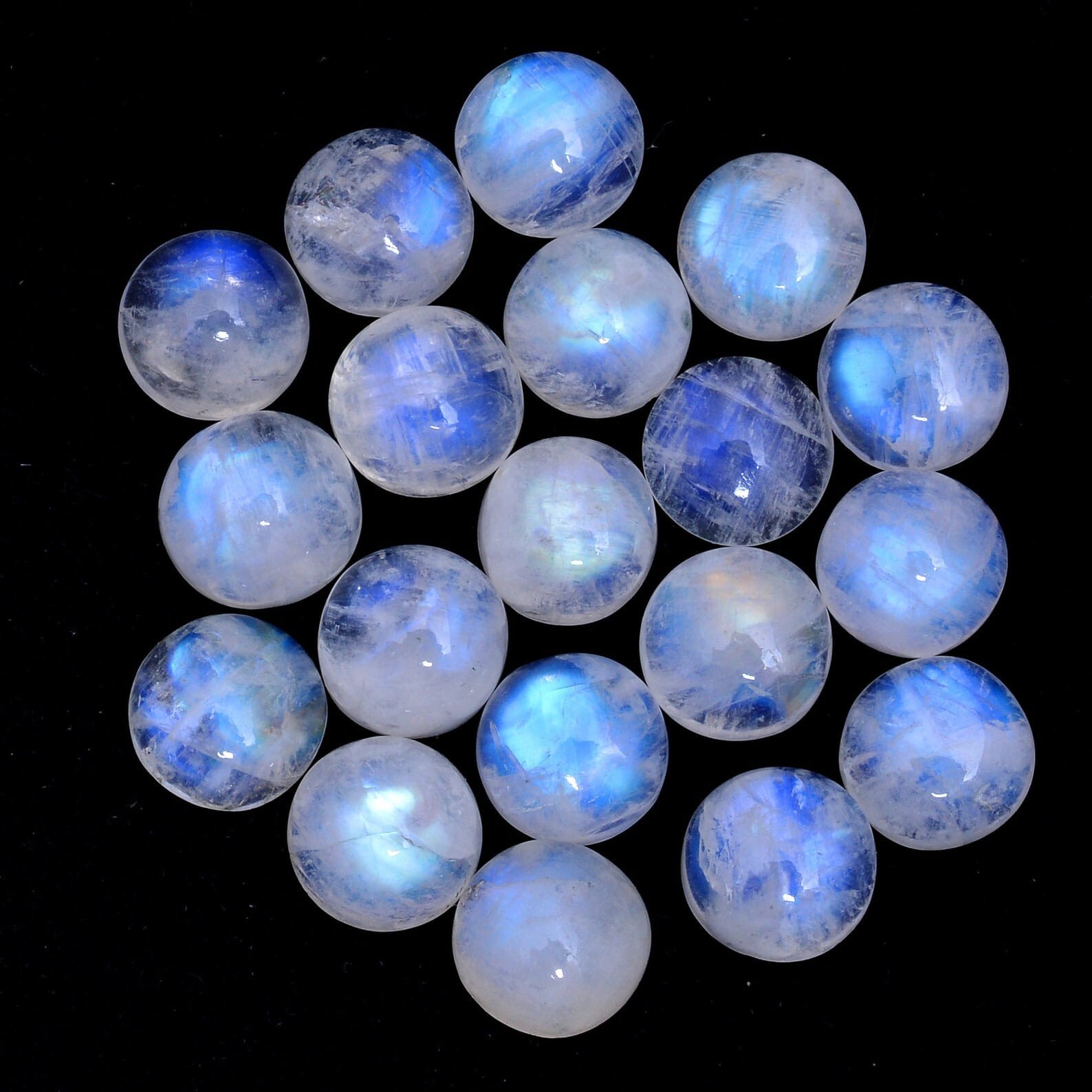 NATURAL RAINBOW MOONSTONE ROUND CABOCHON LOOSE GEMSTONE WHOLESALE LOT