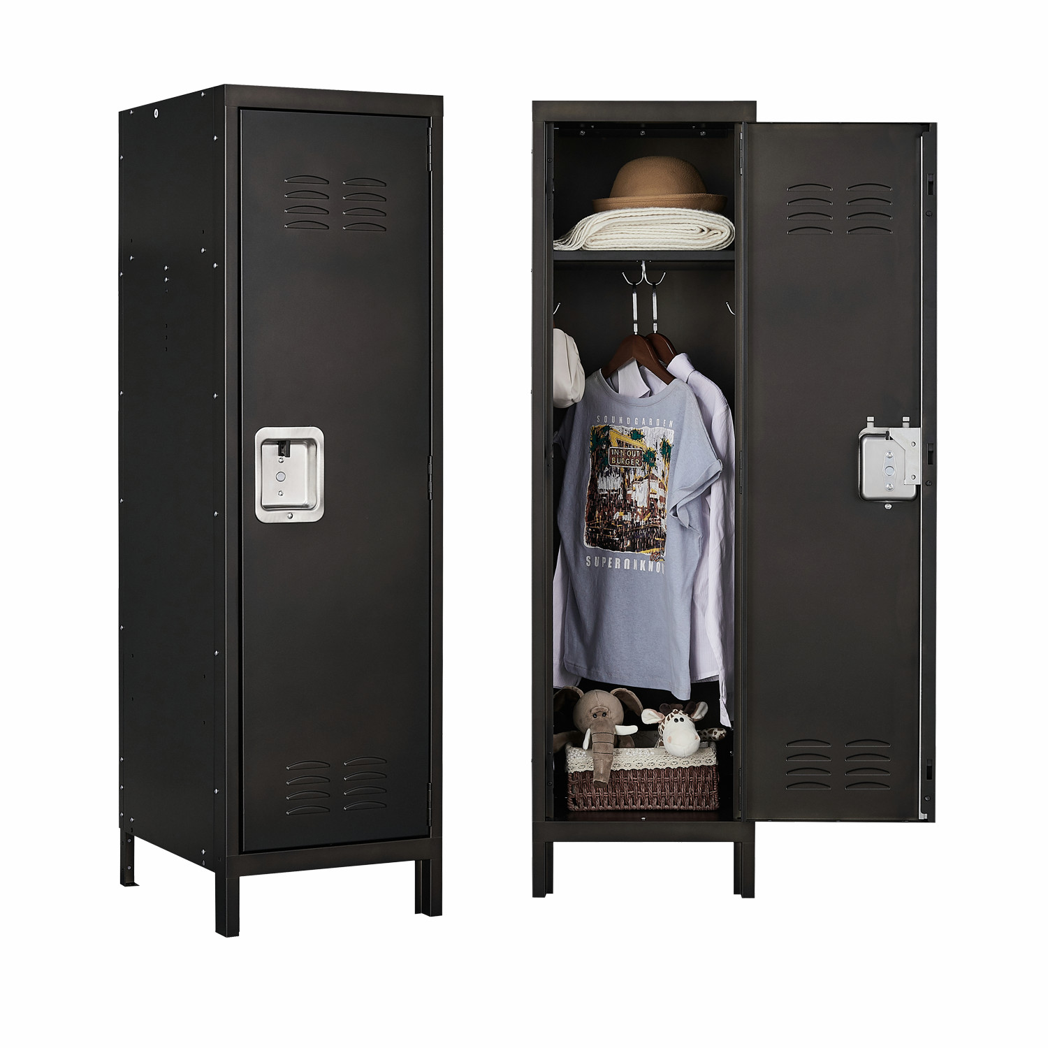 Metal Locker Steel Storage 55" Storage Cabinet Retro Wardrobe with Lockable Door