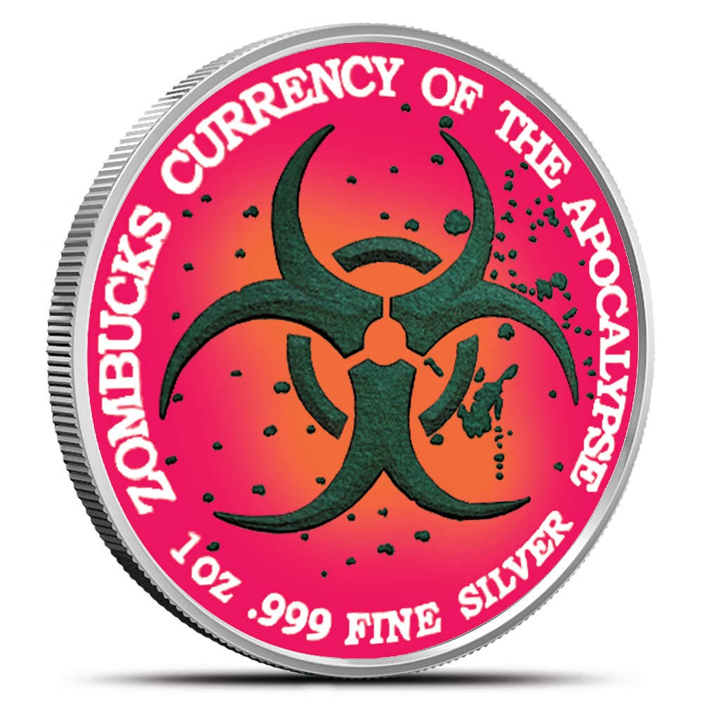 1 oz Colorized Zombucks World Libertattered Silver Round (New)