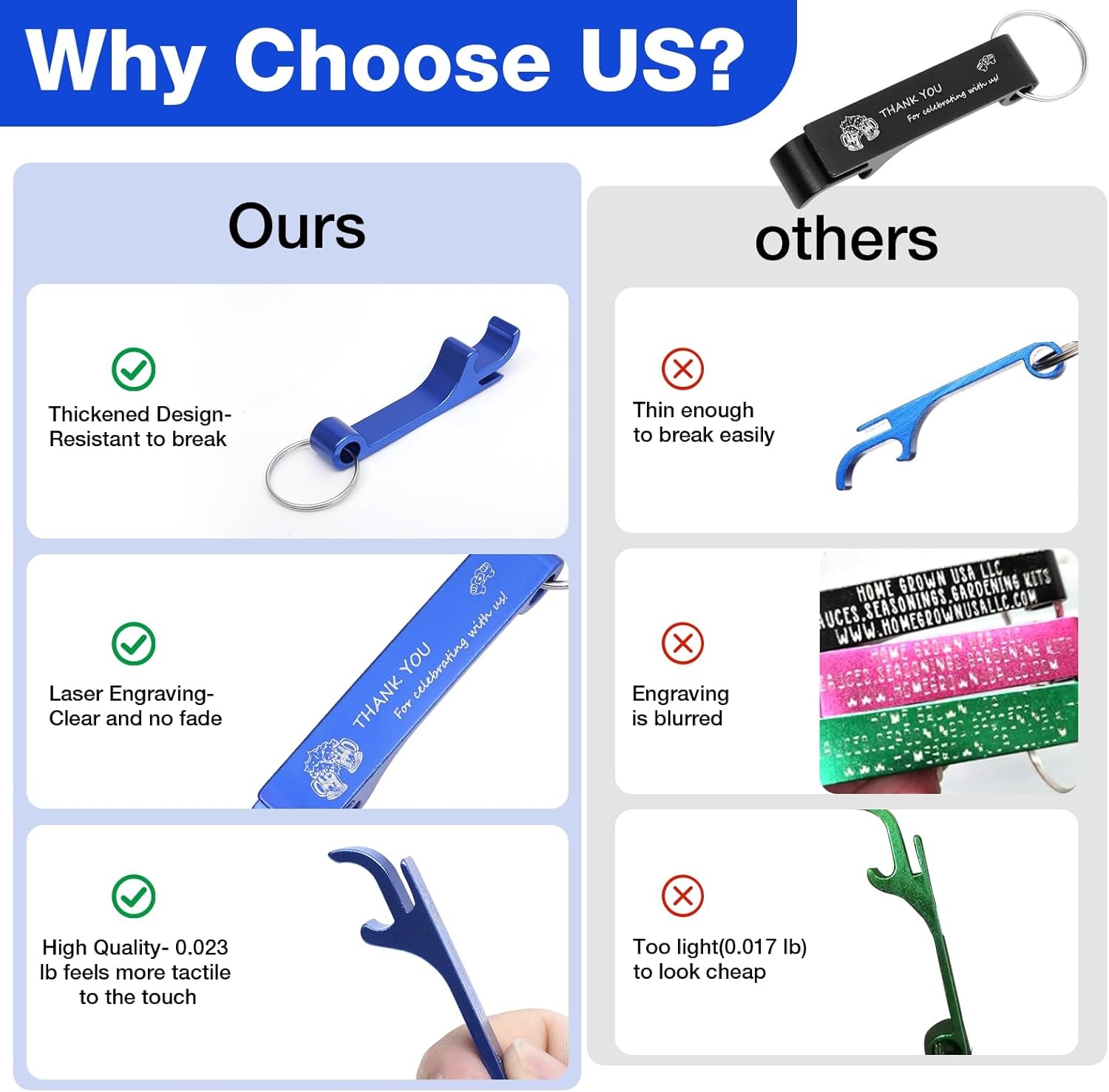 50 Pcs Bottle Opener Keychain Bulk Thank You For Celebrating With Us for Guests