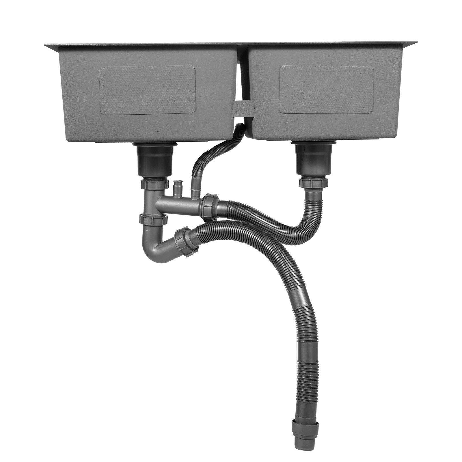 Double Bowl Composite Drop-in Kitchen Sink 2 Bowl Set Stainless Steel