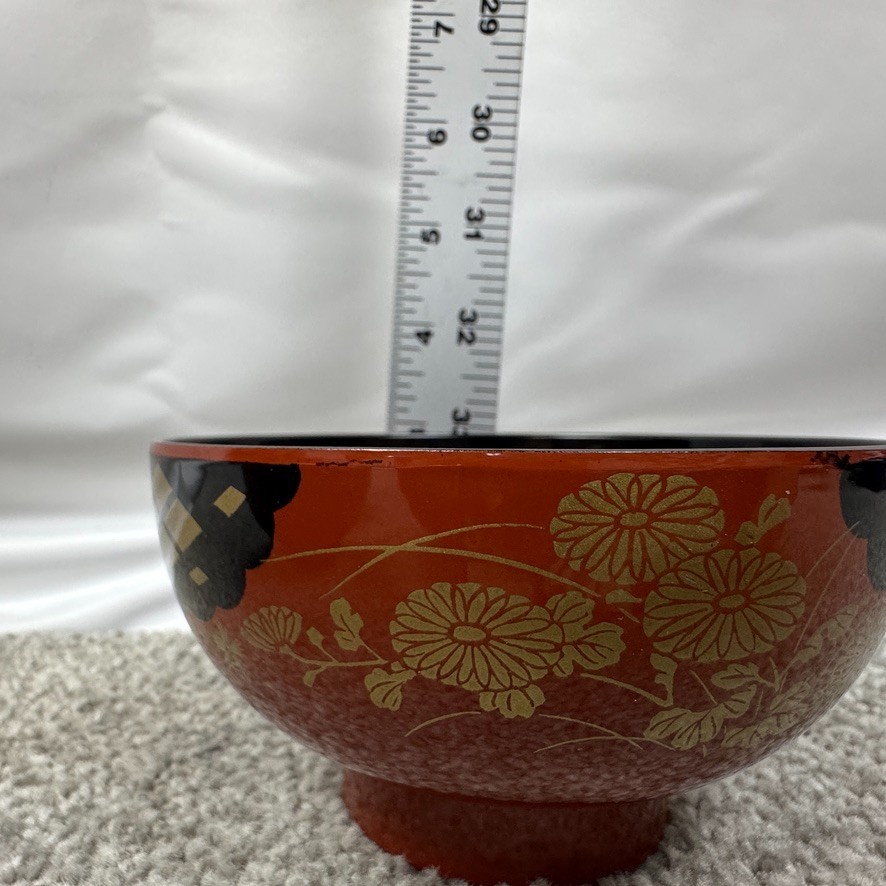 5 Showa Period Wajima-Nuri Owan Serving Bowls 3 Lids & Lacquered Wood Tray Japan