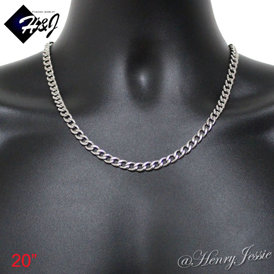 18"-40"MEN Stainless Steel 4/5/6/7/8.5/9.5/12mm Silver Cuban Curb Chain Necklace